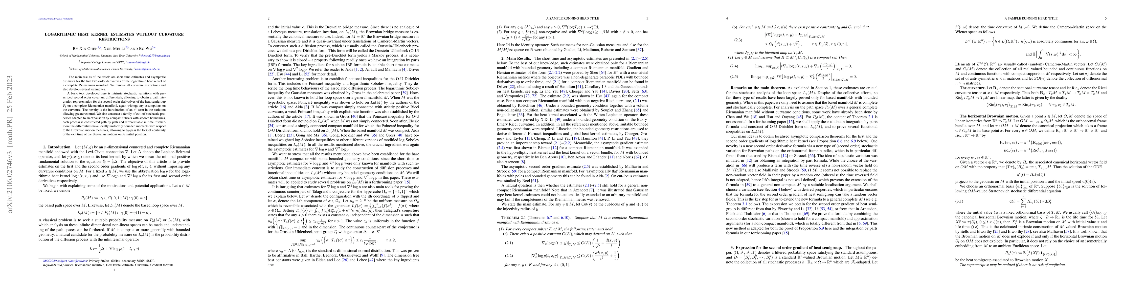 Thumbnail for Logarithmic heat kernels estimates without curvature restrictions