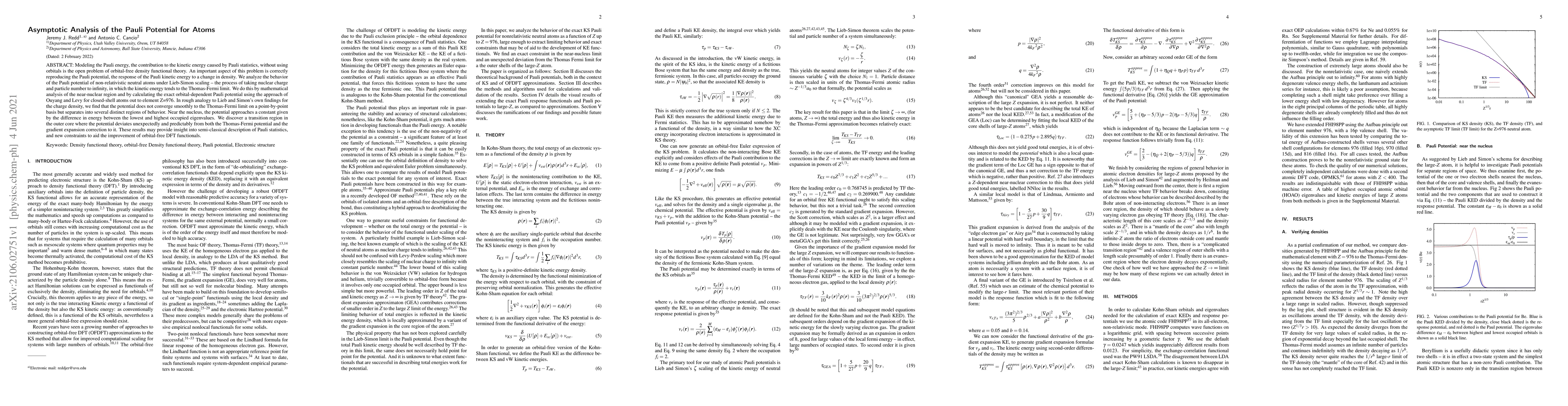 Thumbnail for Asymptotic Analysis of the Pauli Potential for Atoms