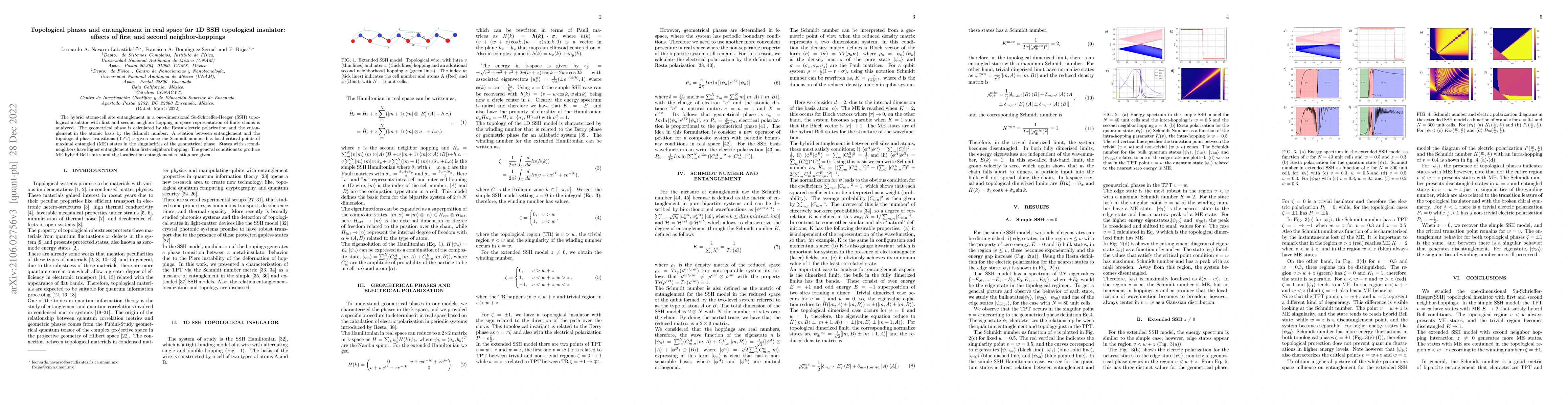 Thumbnail for Topological phases and entanglement in real space for 1D SSH topological
  insulator: effects of first and second neighbor-hoppings