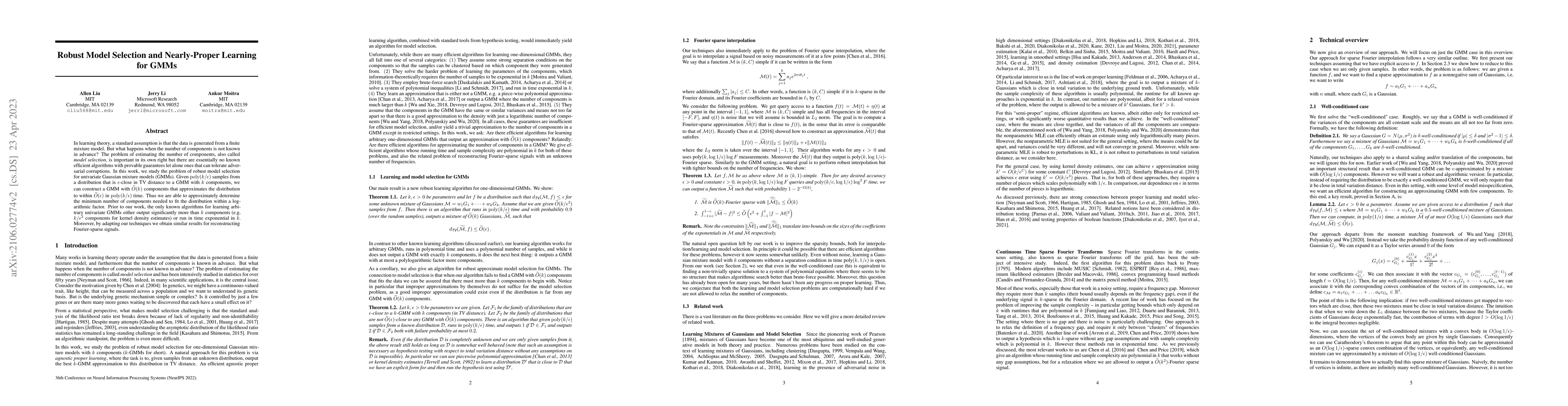 Thumbnail for Robust Model Selection and Nearly-Proper Learning for GMMs