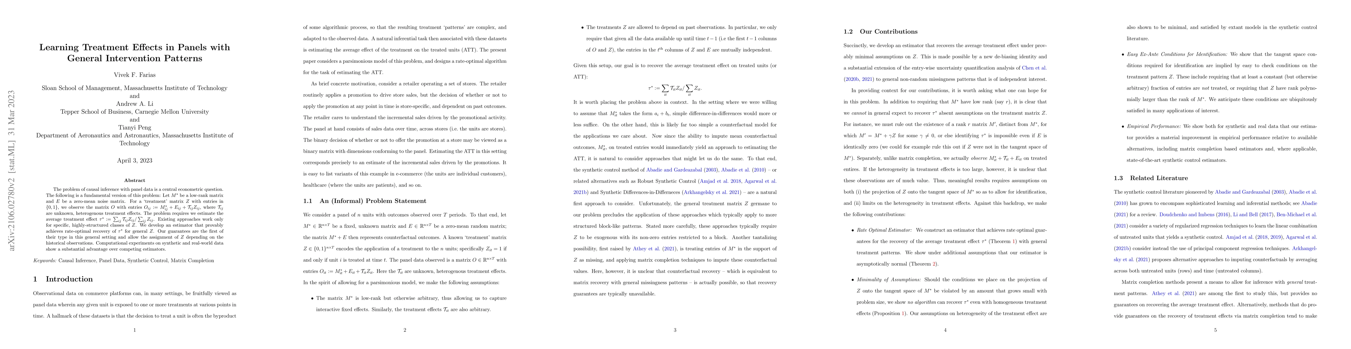 Thumbnail for Learning Treatment Effects in Panels with General Intervention Patterns