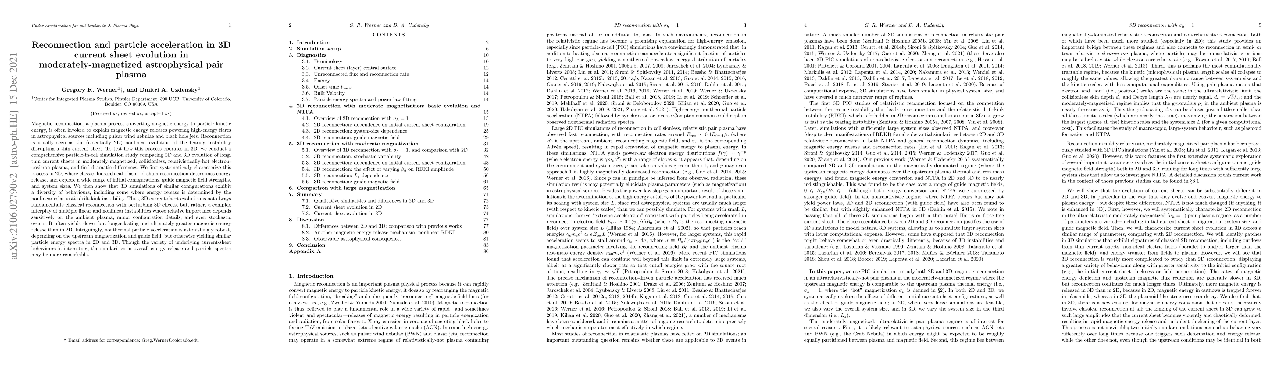 Thumbnail for Reconnection and particle acceleration in 3D current sheet evolution in
  moderately-magnetized astrophysical pair plasma