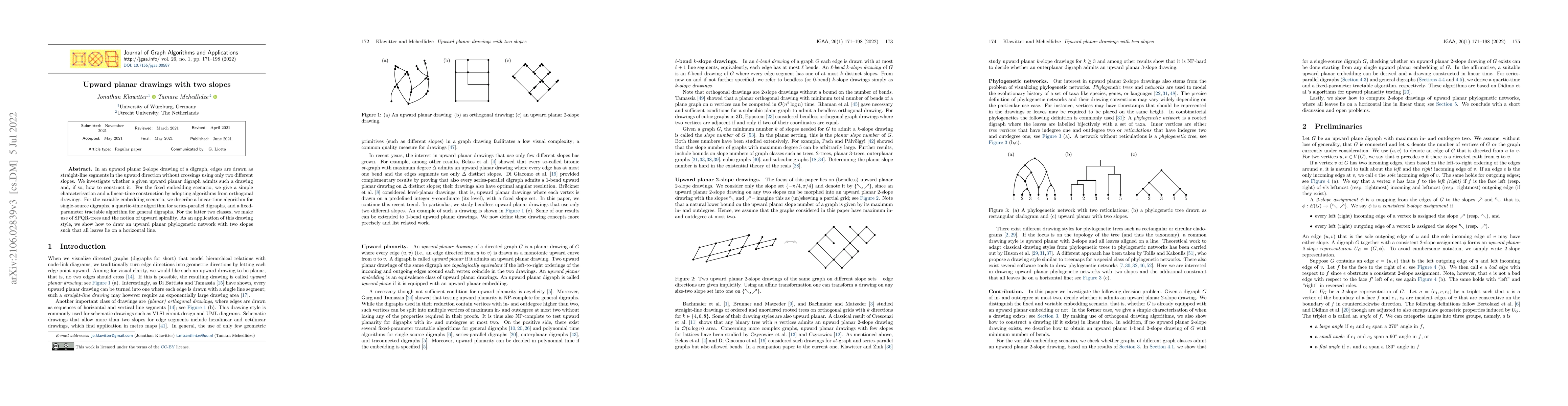 Thumbnail for Upward planar drawings with two slopes