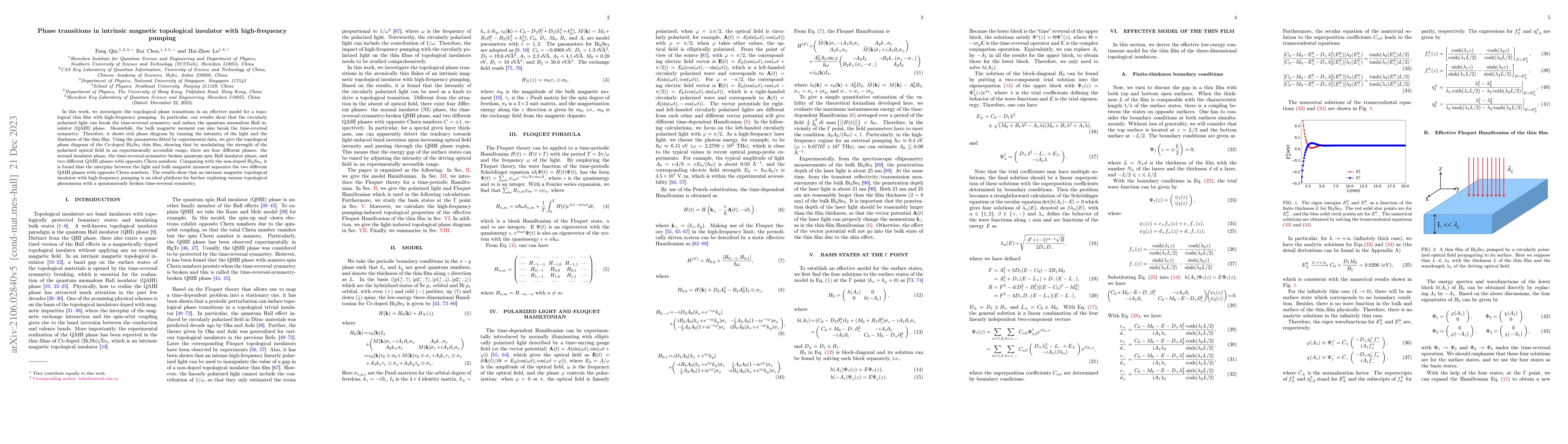 Thumbnail for Phase transitions in intrinsic magnetic topological insulator with
  high-frequency pumping