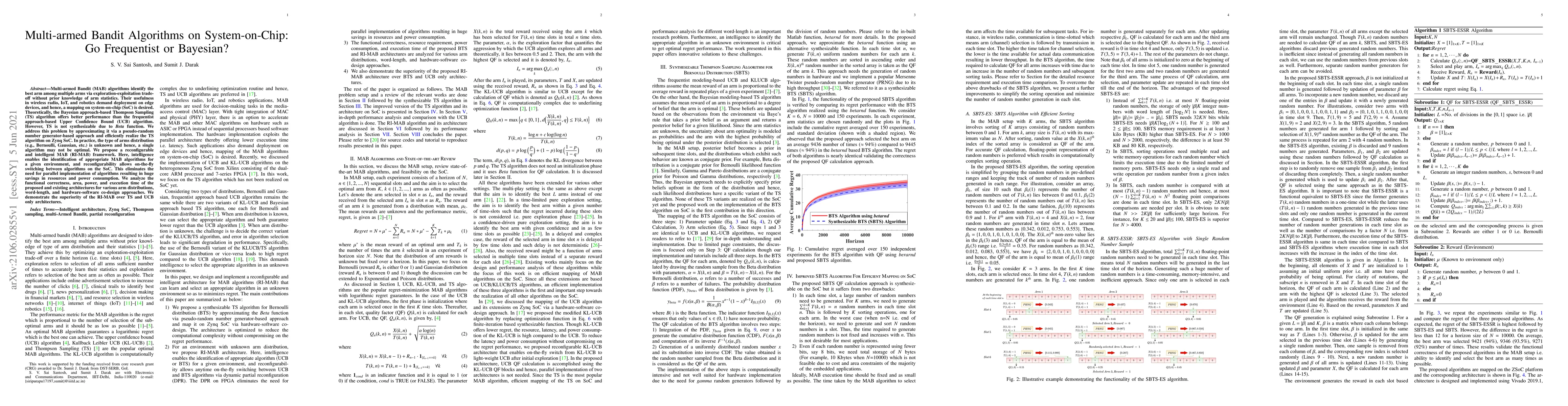 Thumbnail for Multi-armed Bandit Algorithms on System-on-Chip: Go Frequentist or
  Bayesian?