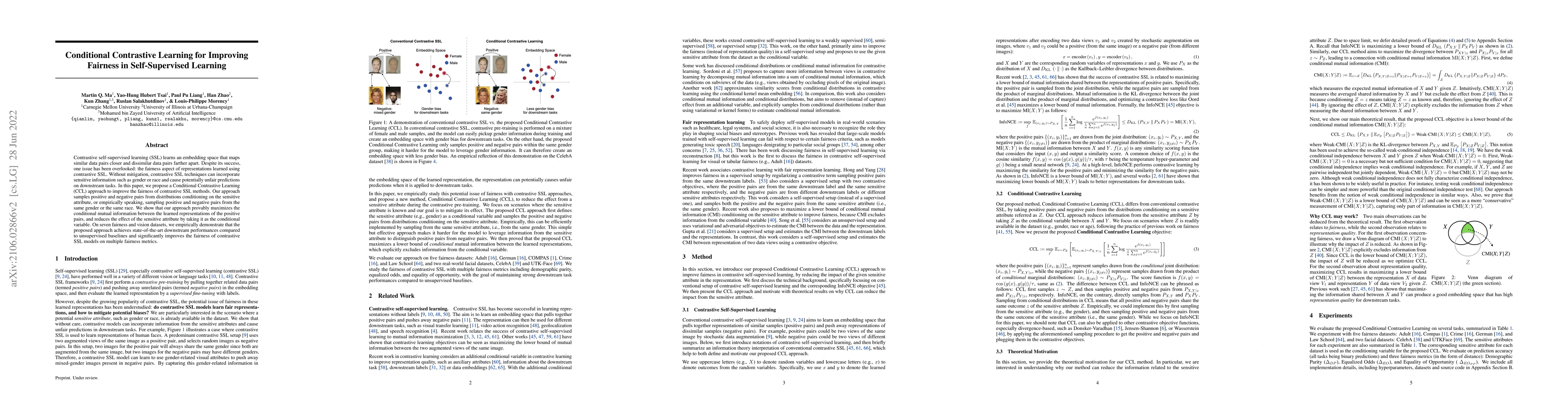 Thumbnail for Conditional Contrastive Learning for Improving Fairness in
  Self-Supervised Learning
