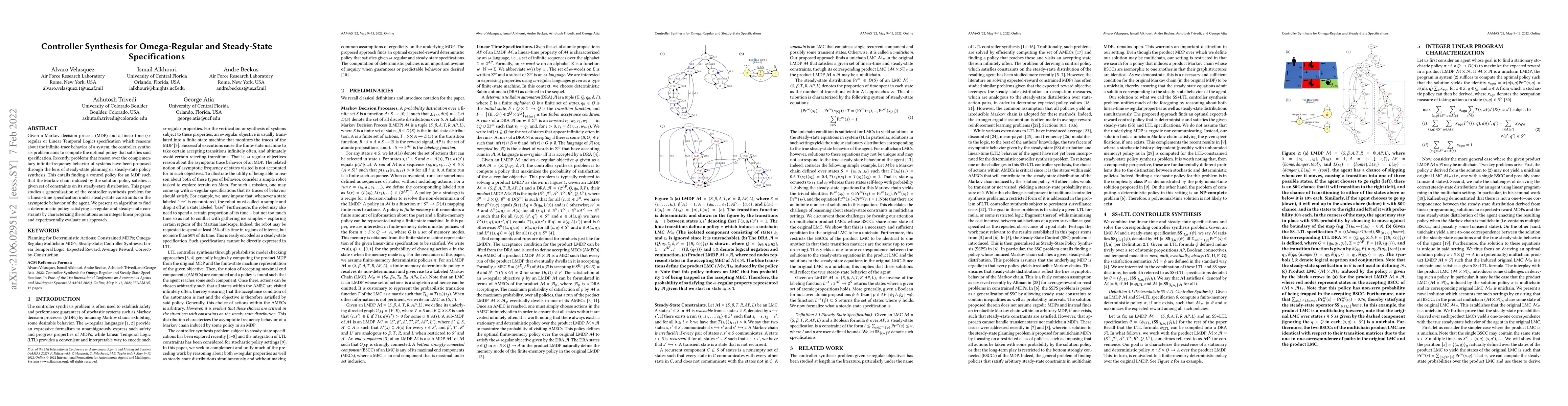 Thumbnail for Controller Synthesis for Omega-Regular and Steady-State Specifications