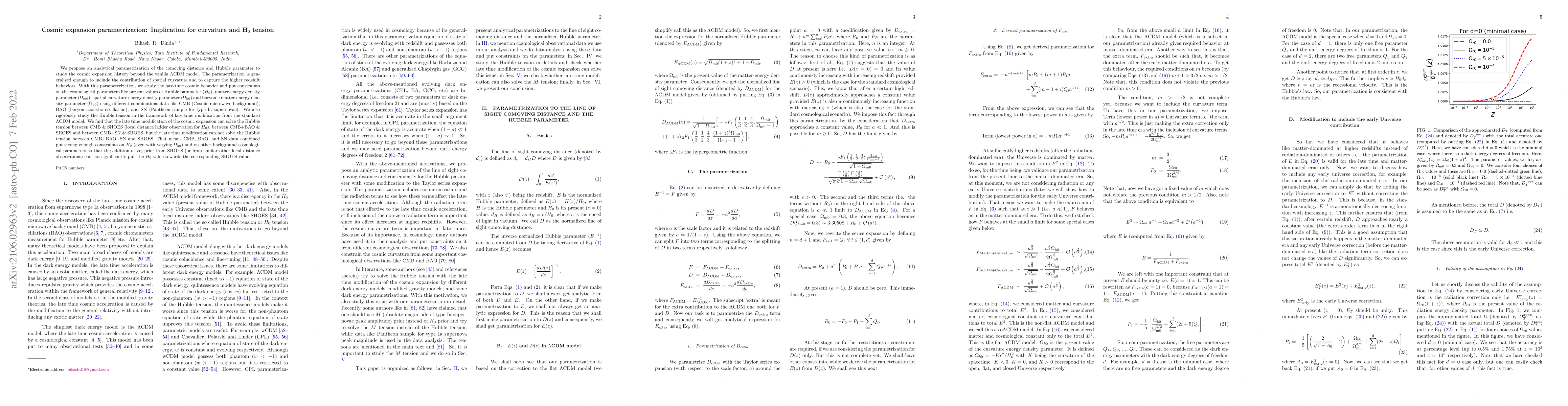 Thumbnail for Cosmic expansion parametrization: Implication for curvature and
  $\text{H}_{0}$ tension