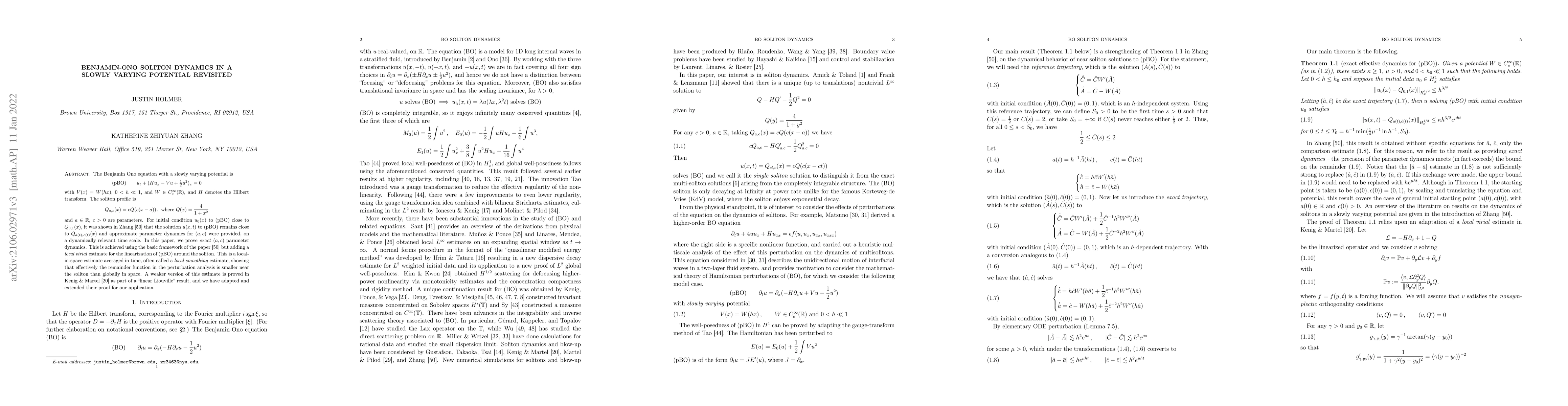 Thumbnail for Benjamin-Ono Soliton Dynamics in a slowly varying potential revisited
