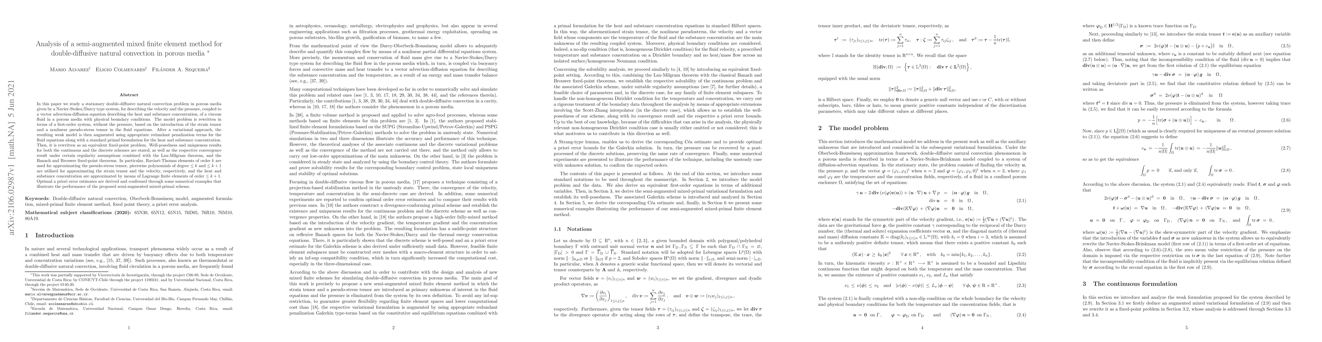 Thumbnail for Analysis of a semi-augmented mixed finite element method for
  double-diffusive natural convection in porous media