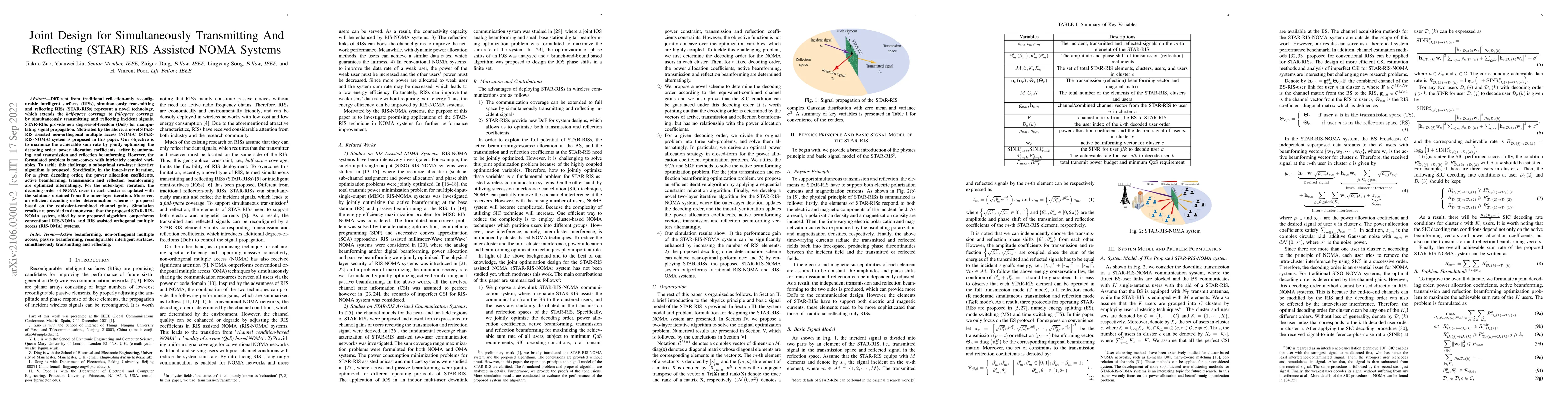 Thumbnail for Joint Design for Simultaneously Transmitting And Reflecting (STAR) RIS
  Assisted NOMA Systems