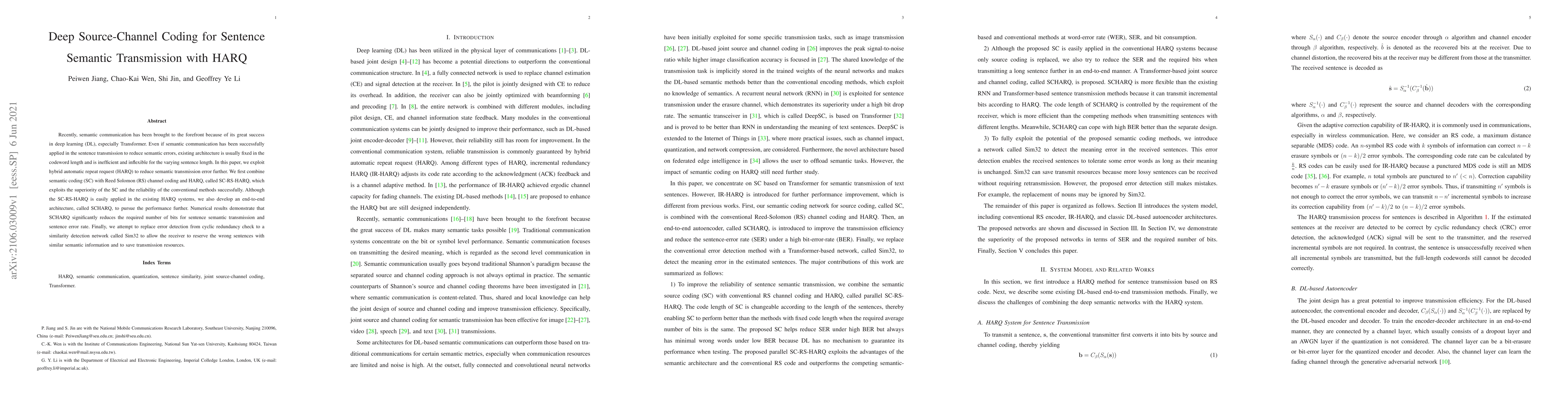 Thumbnail for Deep Source-Channel Coding for Sentence Semantic Transmission with HARQ