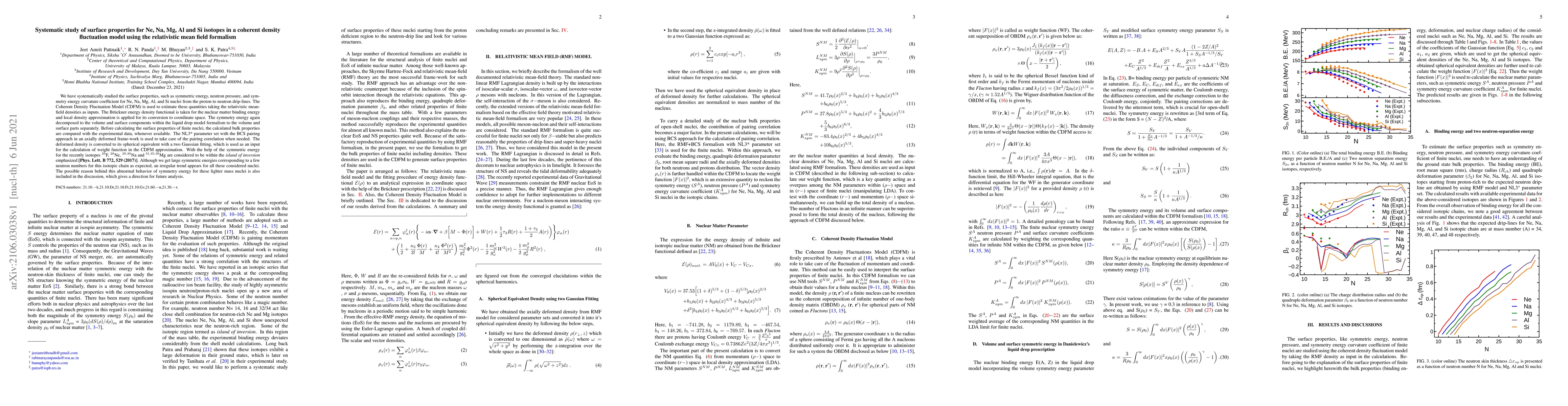 Thumbnail for Systematic study of surface properties for Ne, Na, Mg, Al and Si
  isotopes in a coherent density fluctuation model using the relativistic mean
  field formalism