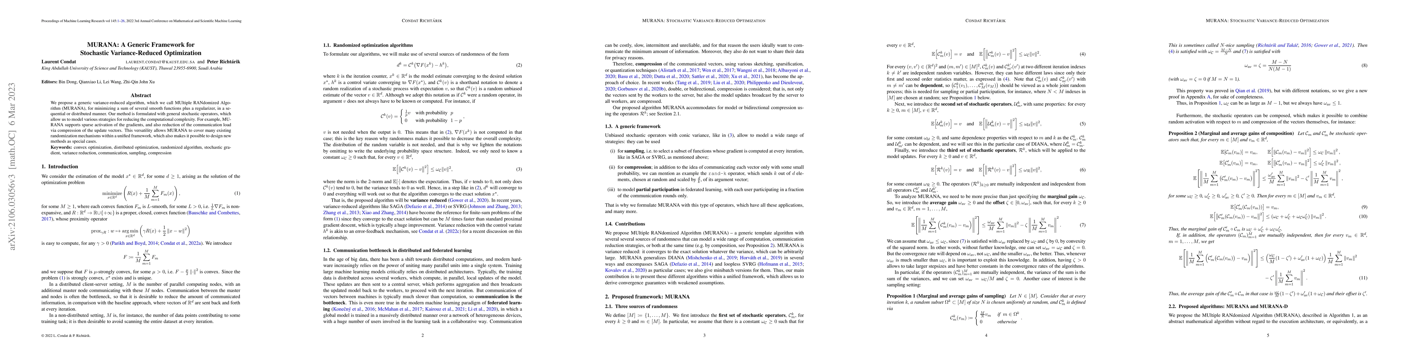 Thumbnail for MURANA: A Generic Framework for Stochastic Variance-Reduced Optimization