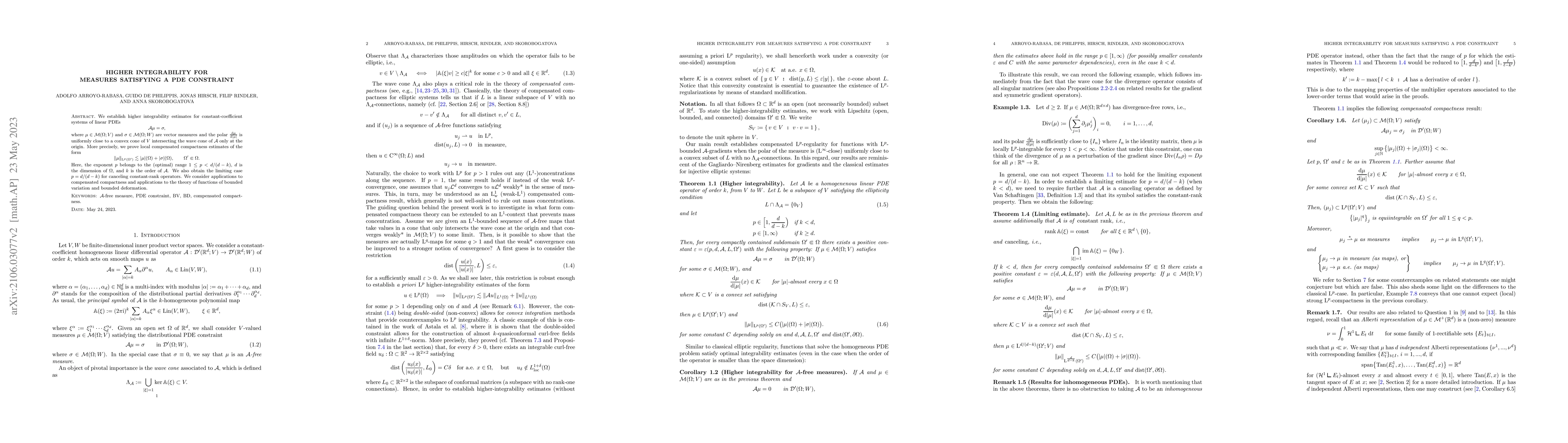 Thumbnail for Higher integrability for measures satisfying a PDE constraint