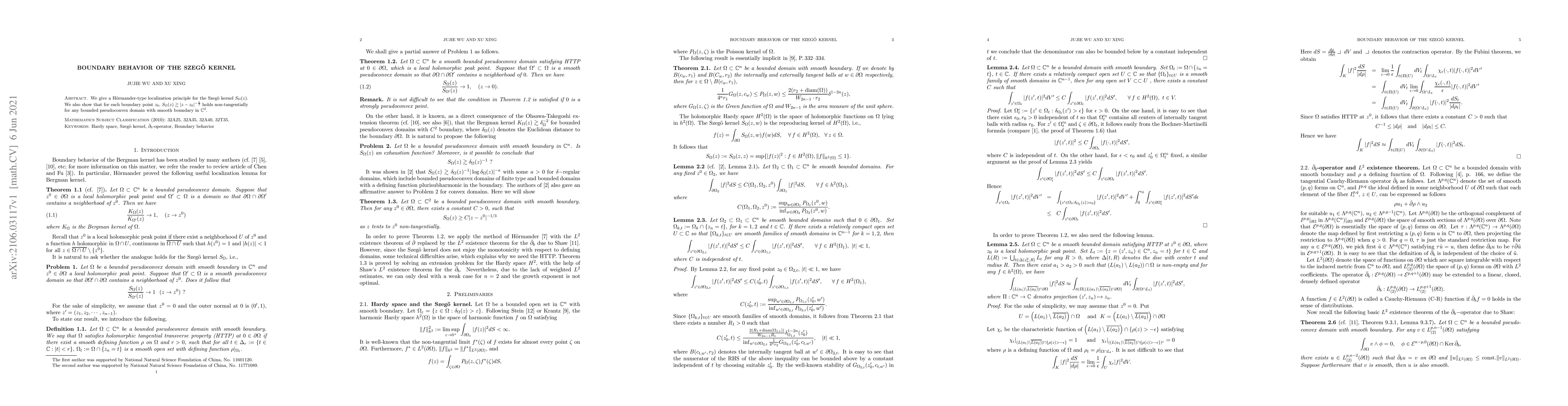 Thumbnail for Boundary behavior of the Szeg\"o kernel