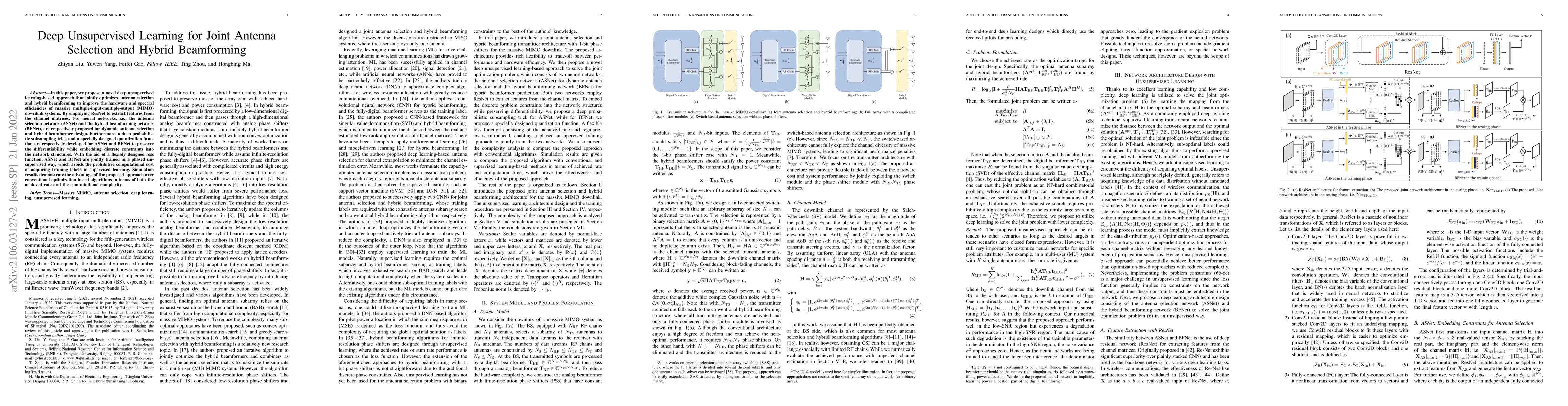 Thumbnail for Deep Unsupervised Learning for Joint Antenna Selection and Hybrid
  Beamforming