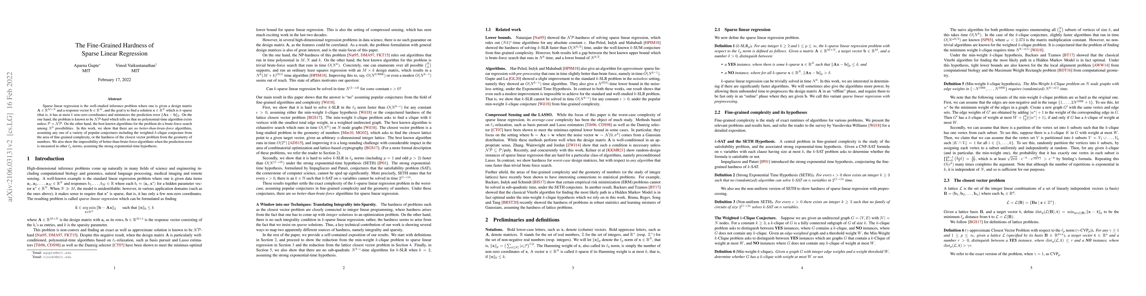 Thumbnail for The Fine-Grained Hardness of Sparse Linear Regression