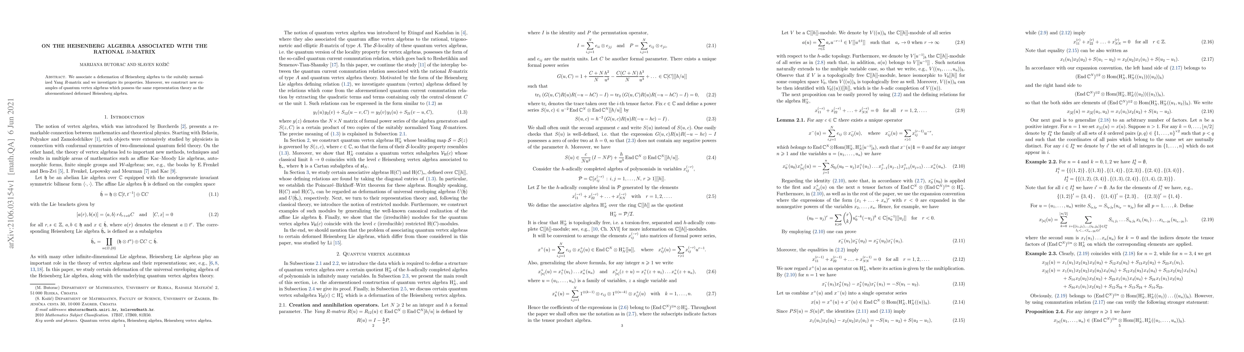 Thumbnail for On the Heisenberg algebra associated with the rational $R$-matrix