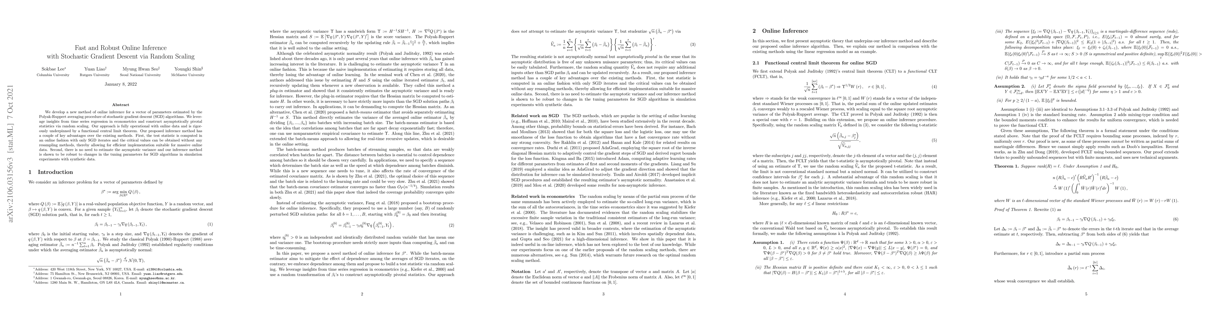 Thumbnail for Fast and Robust Online Inference with Stochastic Gradient Descent via
  Random Scaling