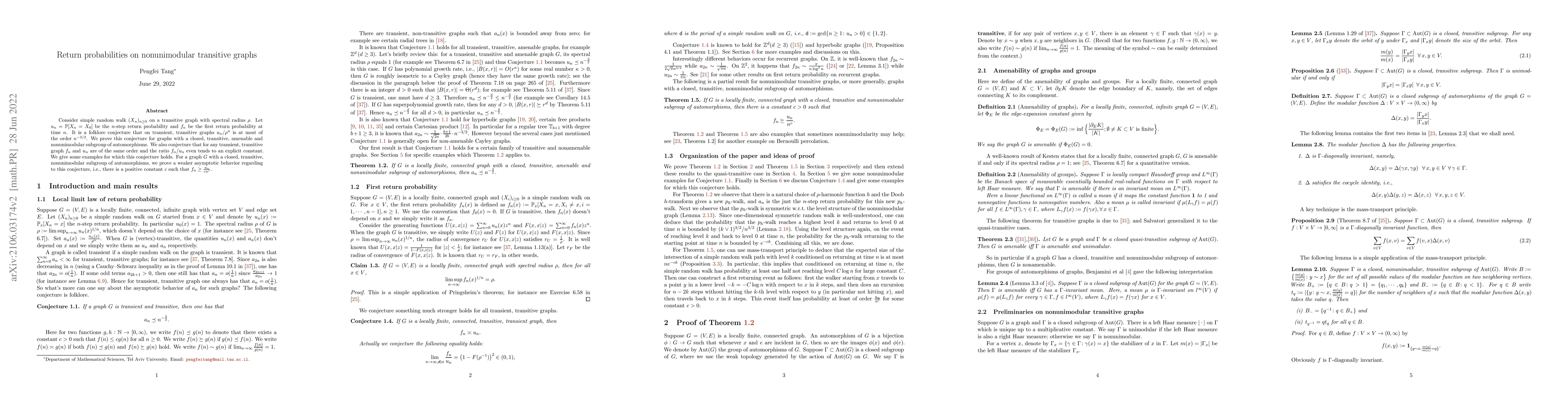 Thumbnail for Return probabilities on nonunimodular transitive graphs