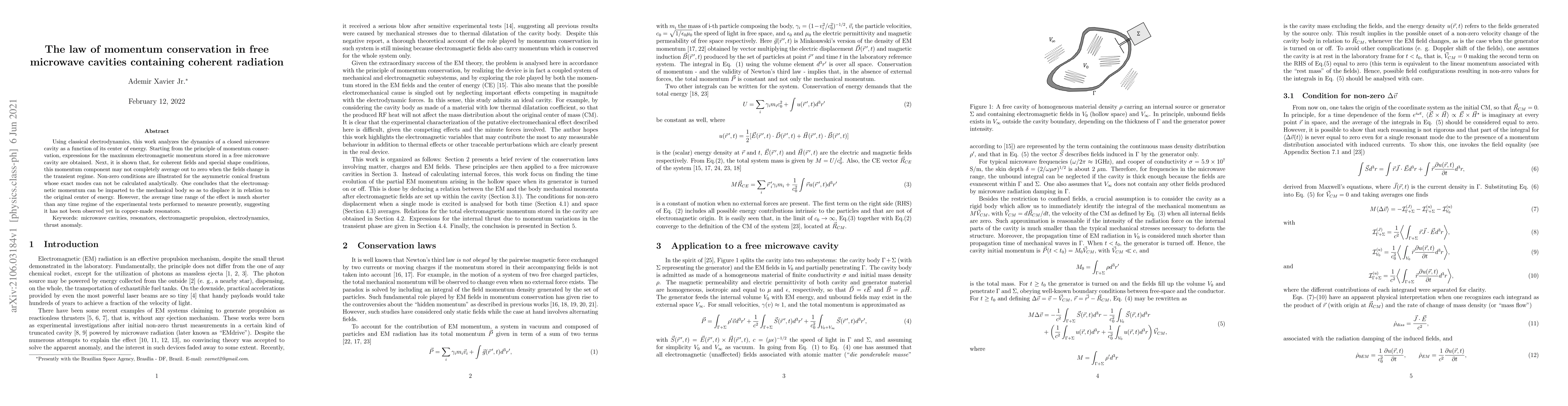 Thumbnail for The law of momentum conservation in free microwave cavities containing
  coherent radiation