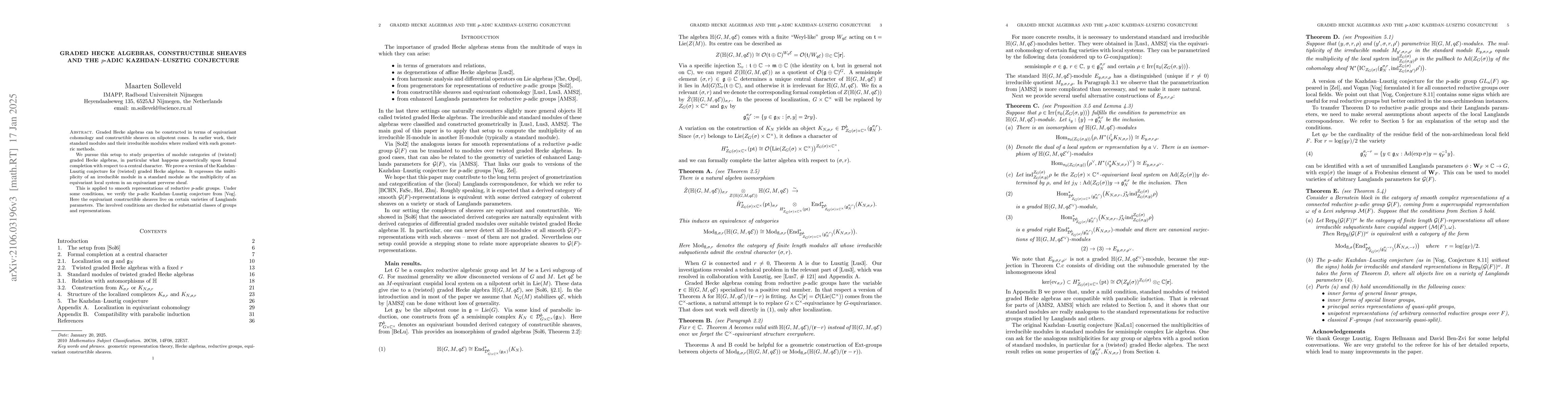 Thumbnail for Graded Hecke algebras, constructible sheaves and the p-adic
  Kazhdan--Lusztig conjecture