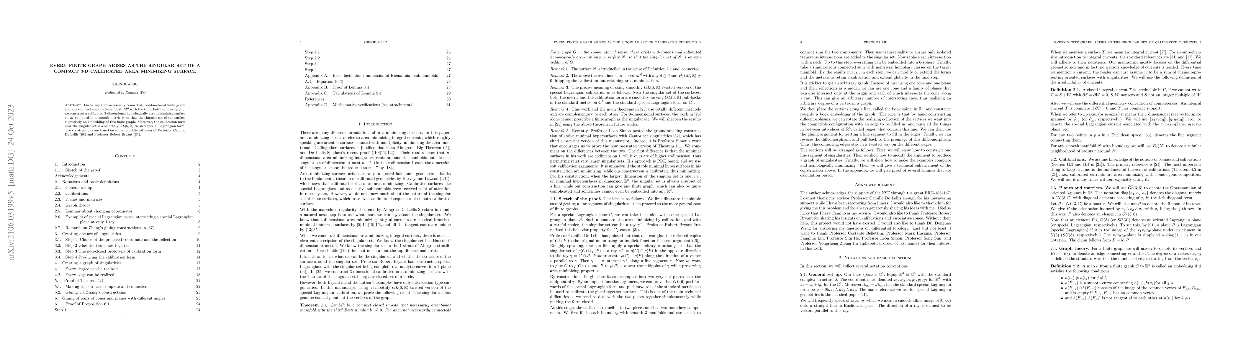Thumbnail for Every finite graph arises as the singular set of a compact $3$-d
  calibrated area minimizing surface