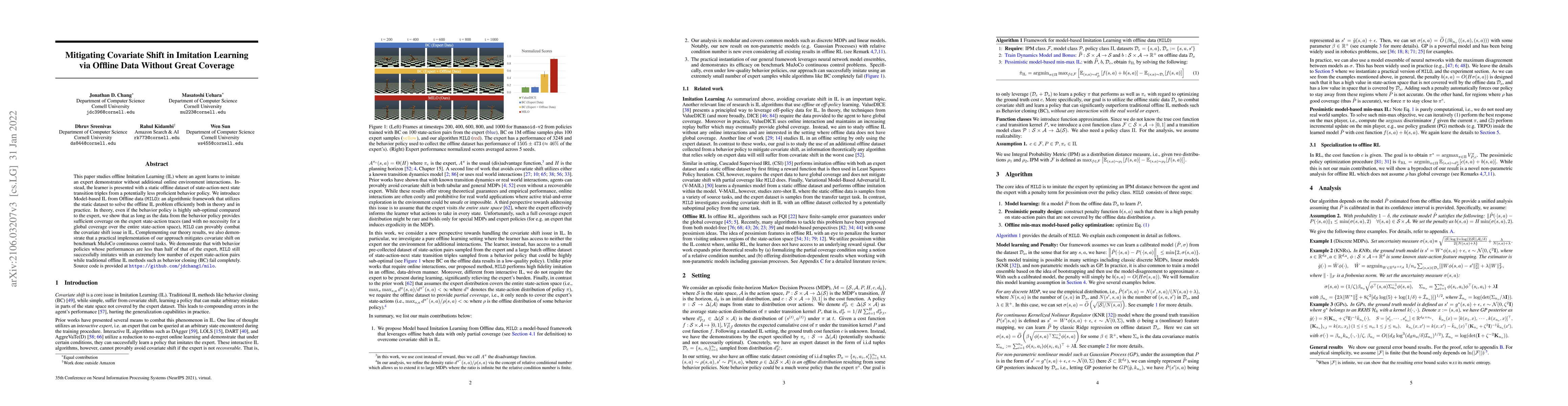 Thumbnail for Mitigating Covariate Shift in Imitation Learning via Offline Data
  Without Great Coverage