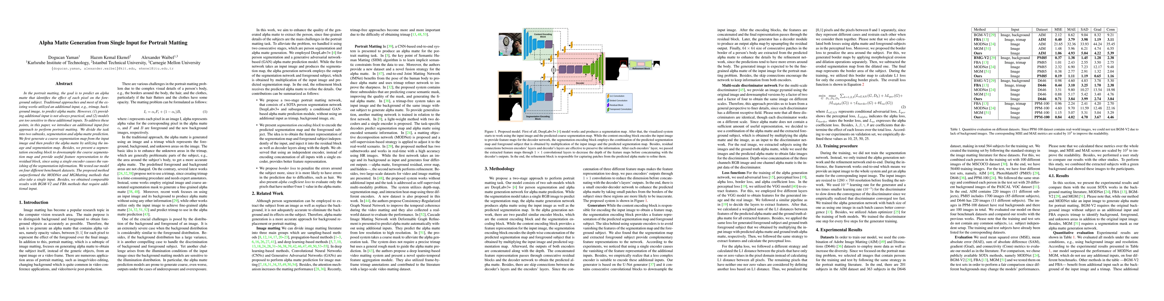 Thumbnail for Alpha Matte Generation from Single Input for Portrait Matting