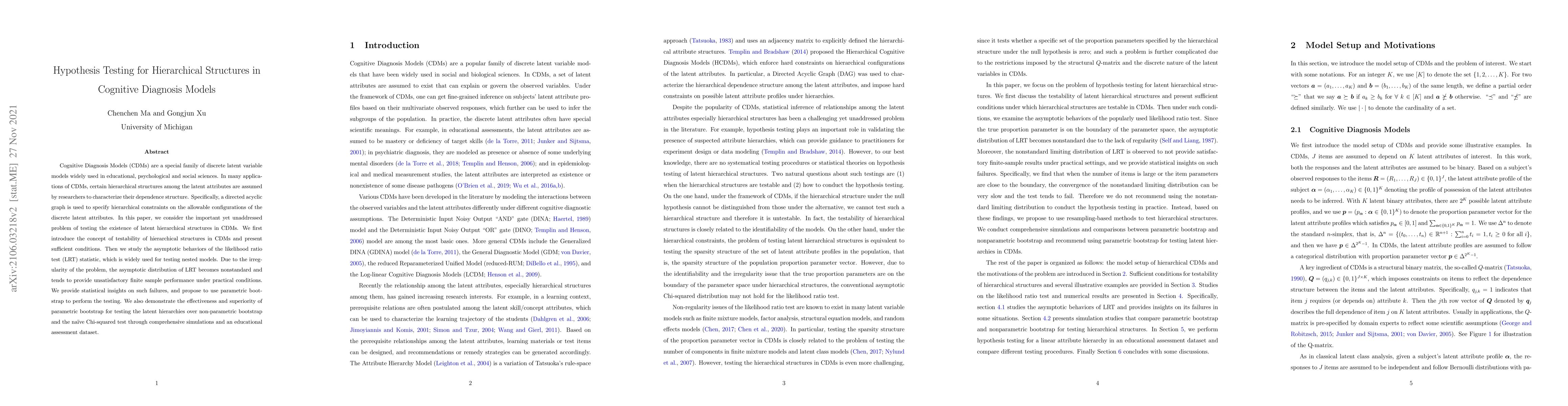 Thumbnail for Hypothesis Testing for Hierarchical Structures in Cognitive Diagnosis
  Models