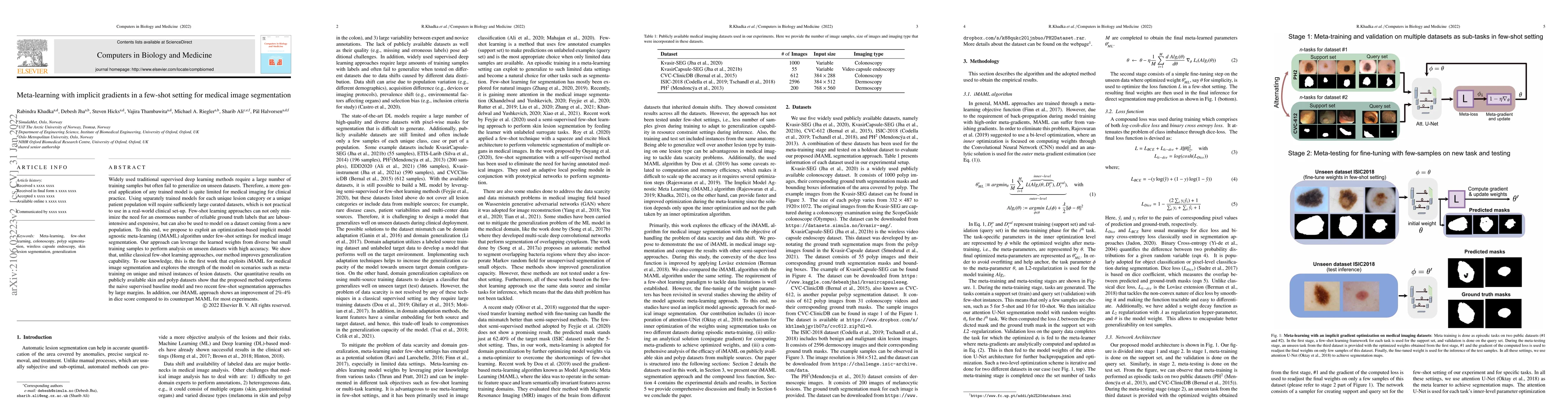 Thumbnail for Meta-learning with implicit gradients in a few-shot setting for medical
  image segmentation