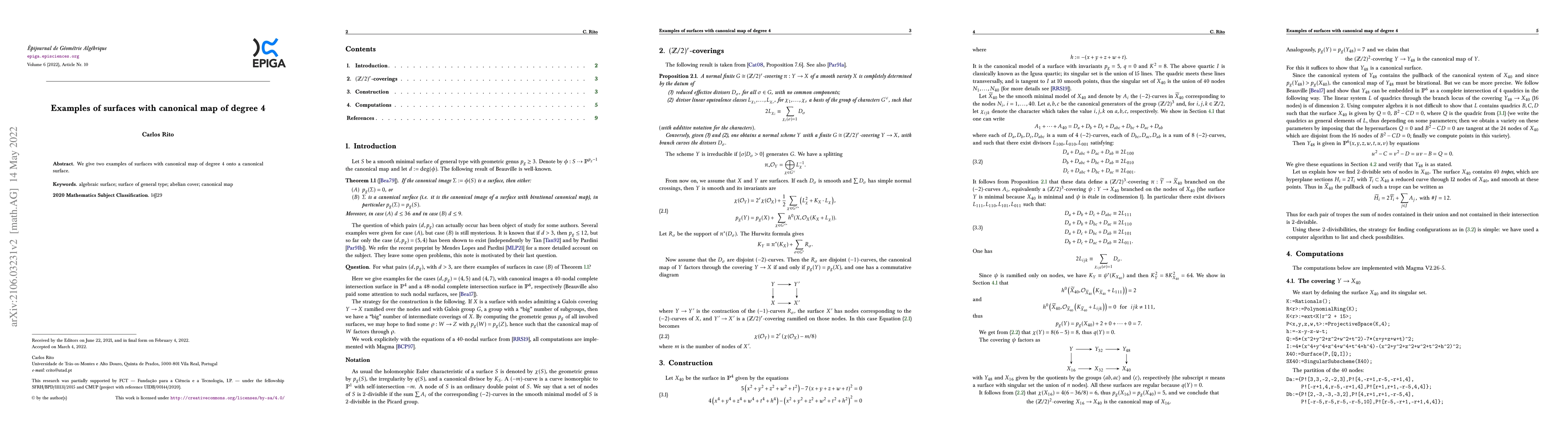 Thumbnail for Examples of surfaces with canonical map of degree 4
