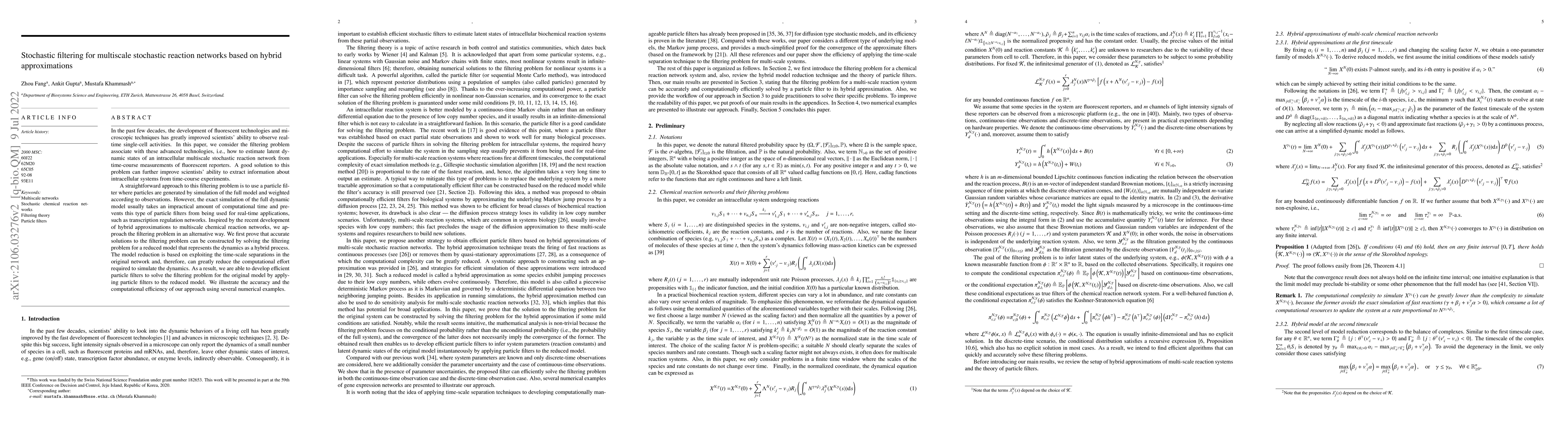 Thumbnail for Stochastic filtering for multiscale stochastic reaction networks based
  on hybrid approximations