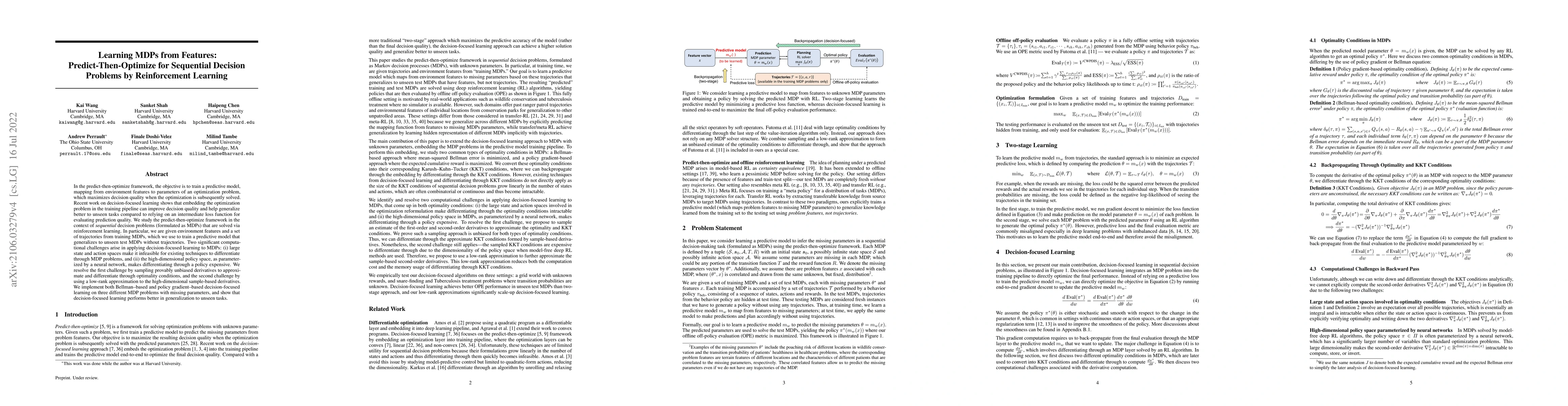 Thumbnail for Learning MDPs from Features: Predict-Then-Optimize for Sequential
  Decision Problems by Reinforcement Learning