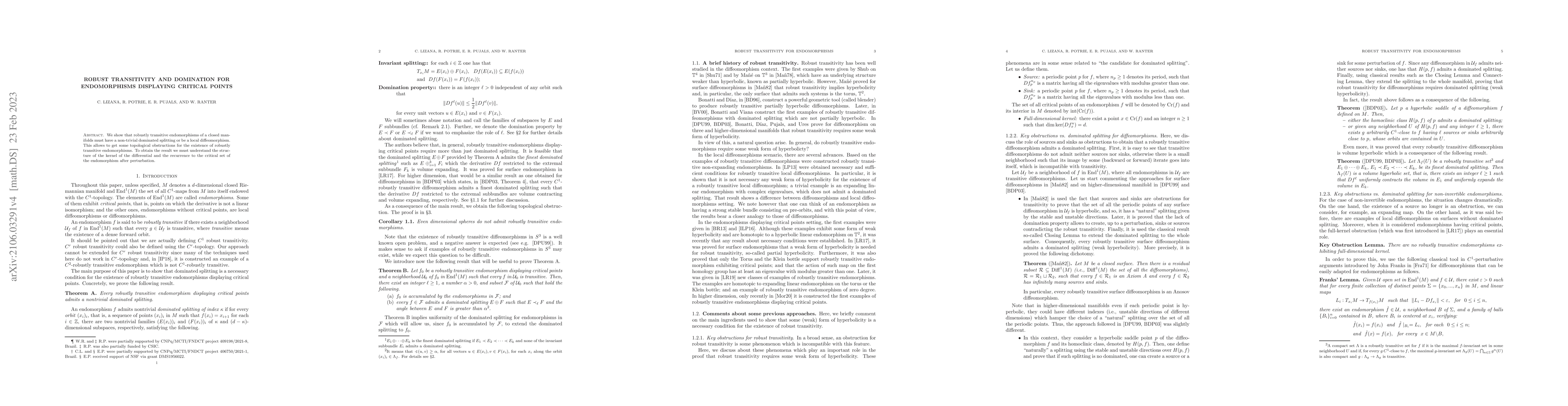 Thumbnail for Robust transitivity and domination for endomorphisms displaying critical
  points