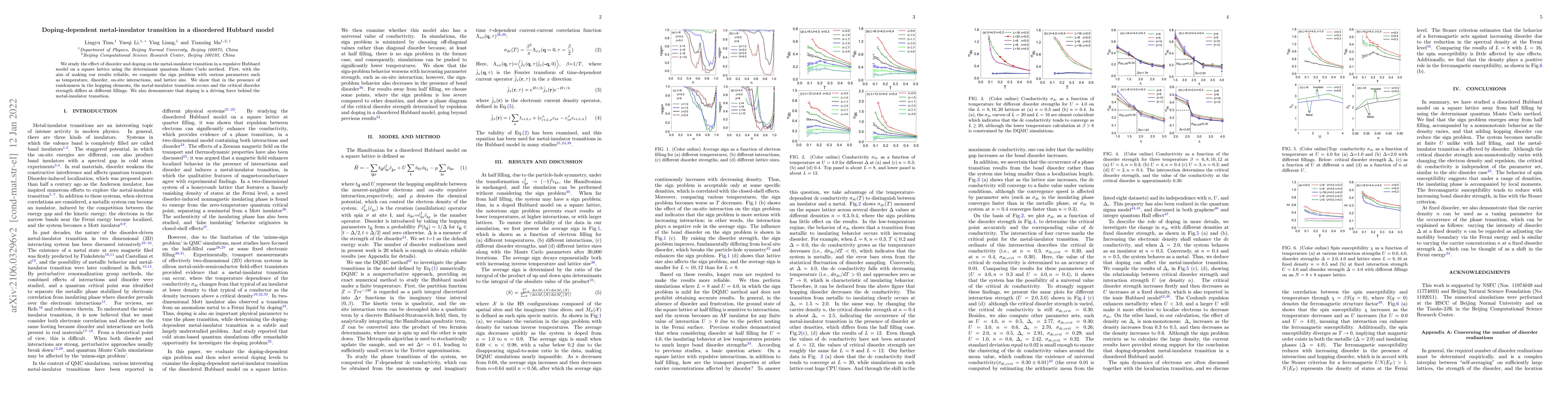 Thumbnail for Doping-dependent metal-insulator transition in a disordered Hubbard
  model