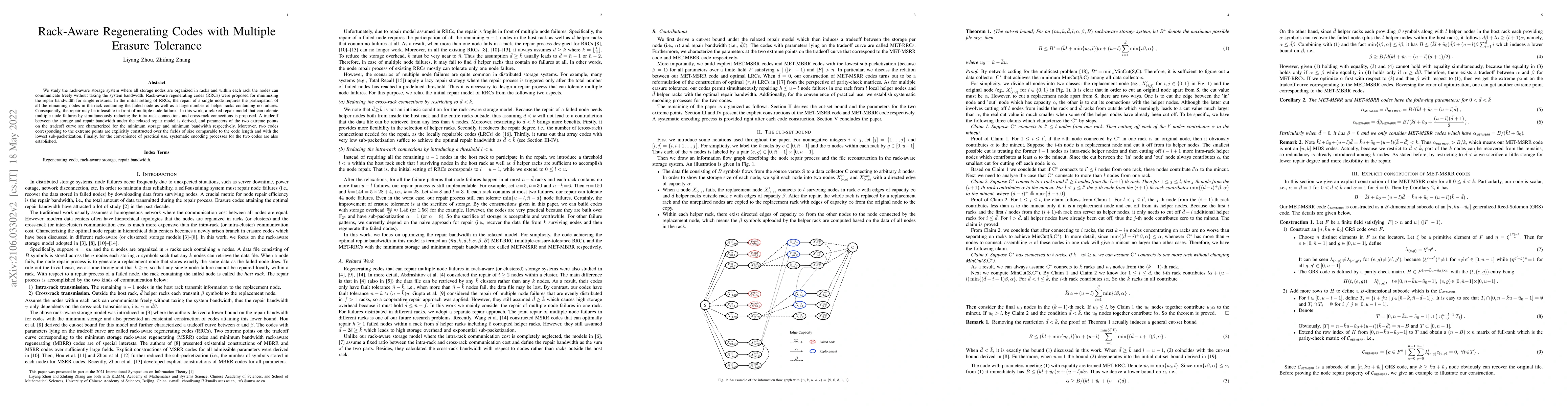 Thumbnail for Rack-Aware Regenerating Codes with Multiple Erasure Tolerance