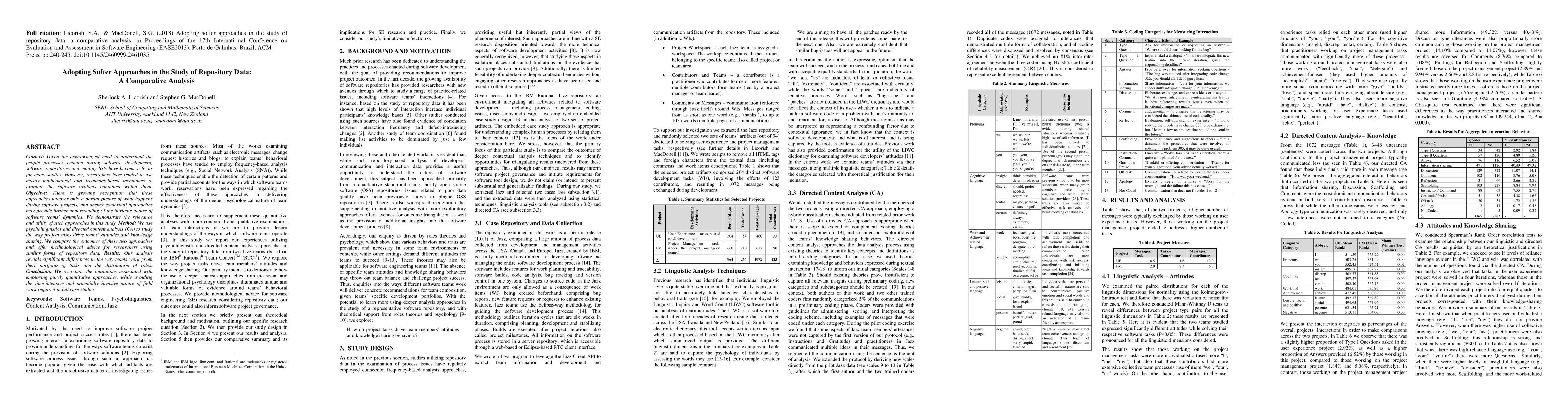 Thumbnail for Adopting Softer Approaches in the Study of Repository Data: A
  Comparative Analysis