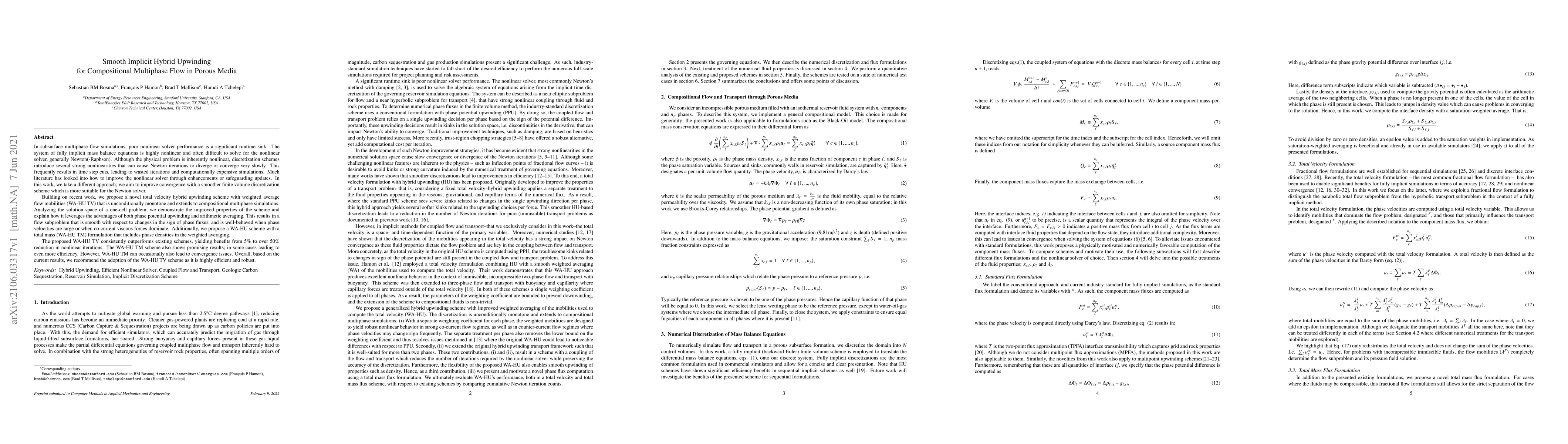Thumbnail for Smooth Implicit Hybrid Upwinding for Compositional Multiphase Flow in
  Porous Media