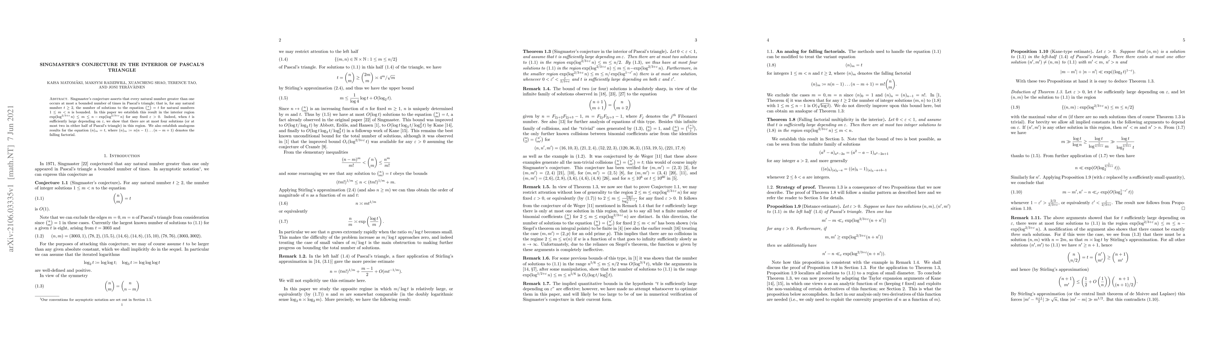 Thumbnail for Singmaster's conjecture in the interior of Pascal's triangle