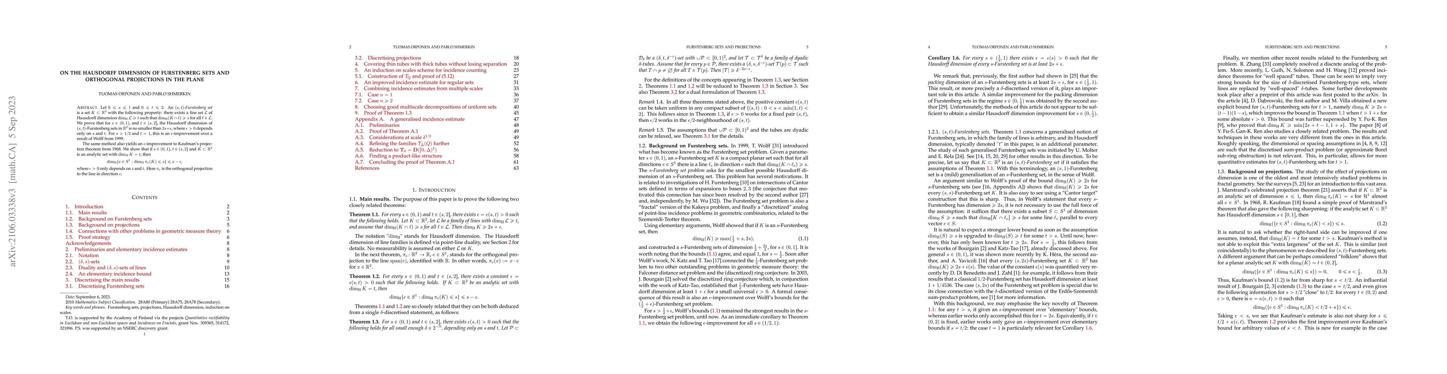 Thumbnail for On the Hausdorff dimension of Furstenberg sets and orthogonal
  projections in the plane