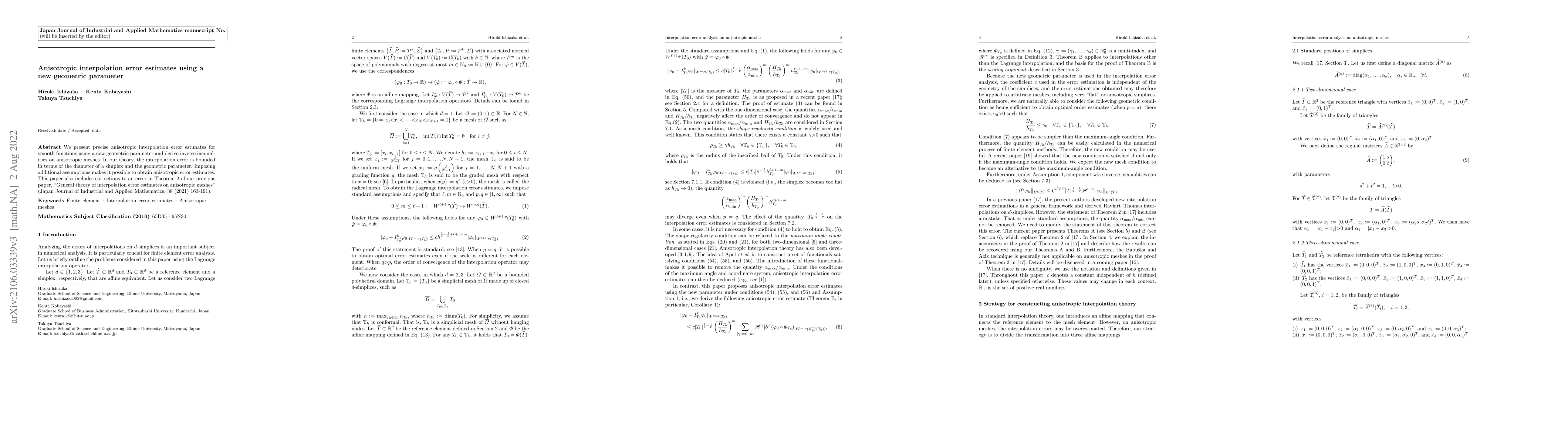 Thumbnail for Anisotropic interpolation error estimates using a new geometric
  parameter