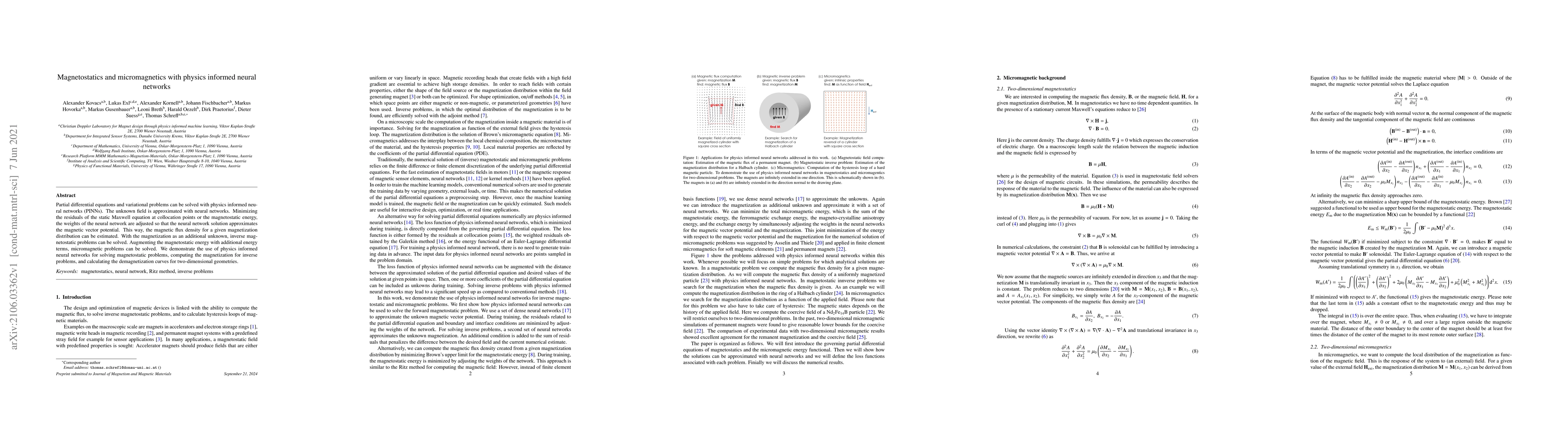 Thumbnail for Magnetostatics and micromagnetics with physics informed neural networks