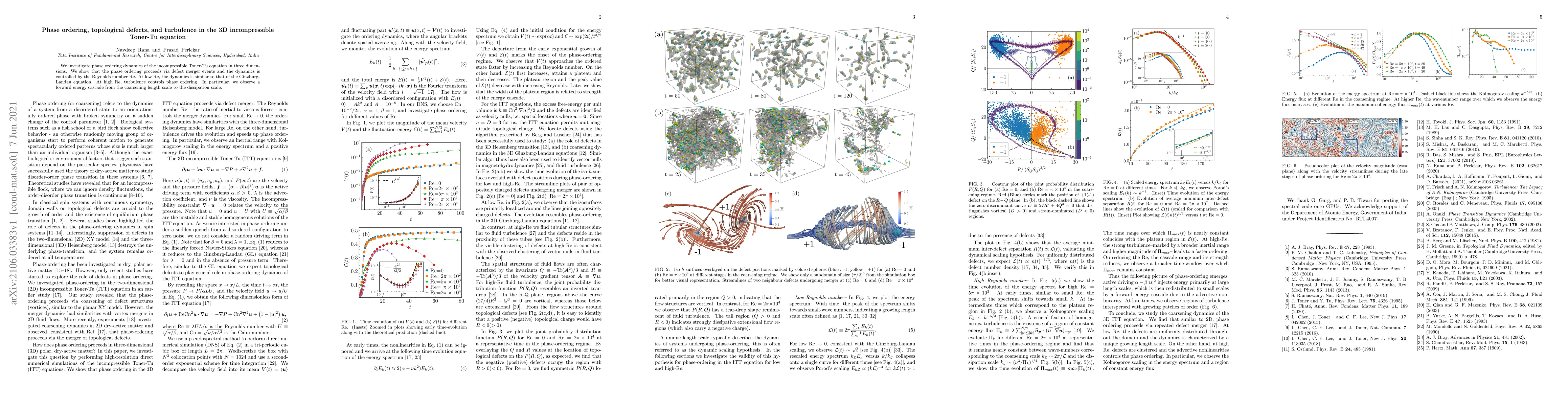 Thumbnail for Phase ordering, topological defects, and turbulence in the 3D
  incompressible Toner-Tu equation