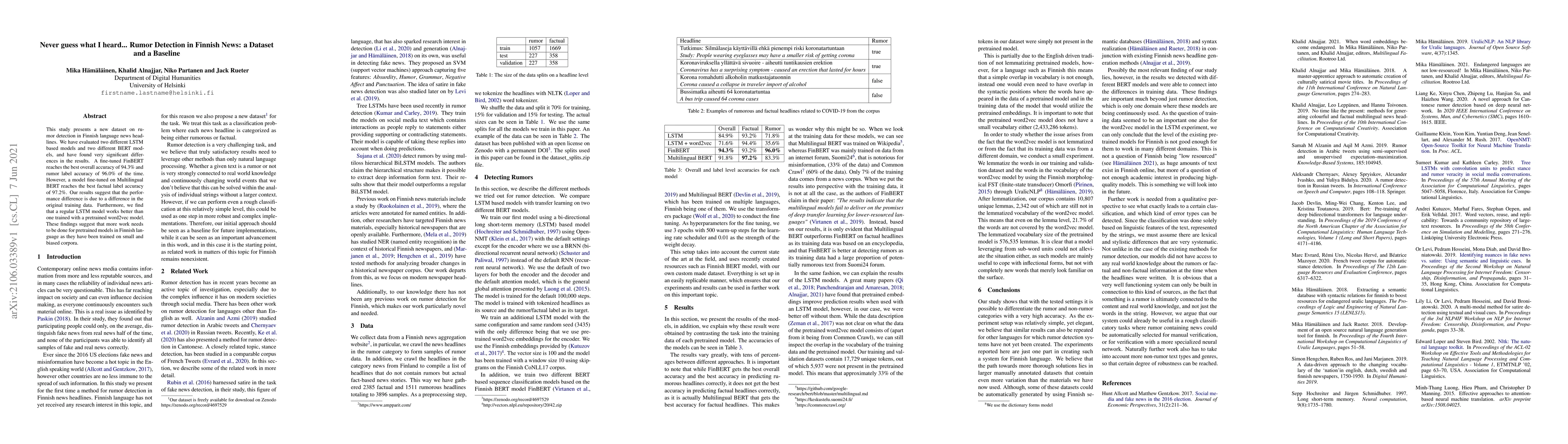 Thumbnail for Never guess what I heard... Rumor Detection in Finnish News: a Dataset
  and a Baseline
