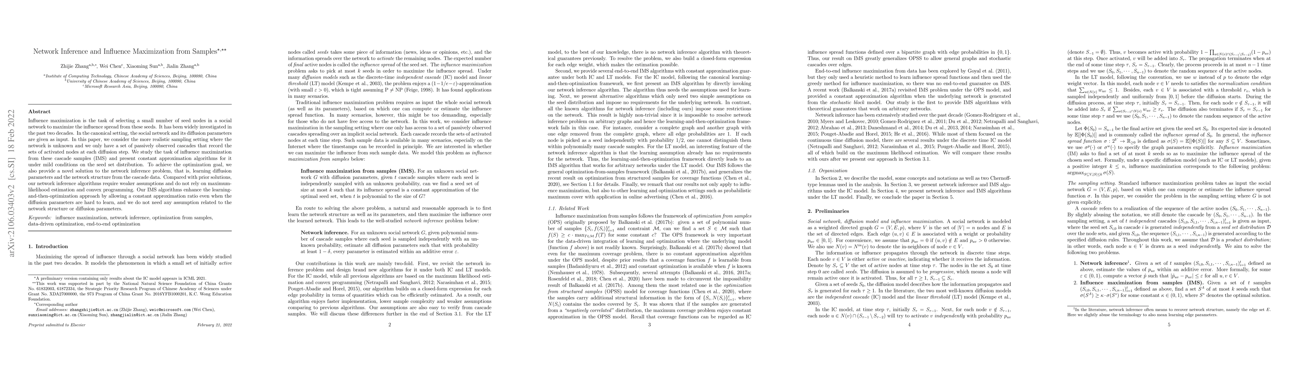 Thumbnail for Network Inference and Influence Maximization from Samples