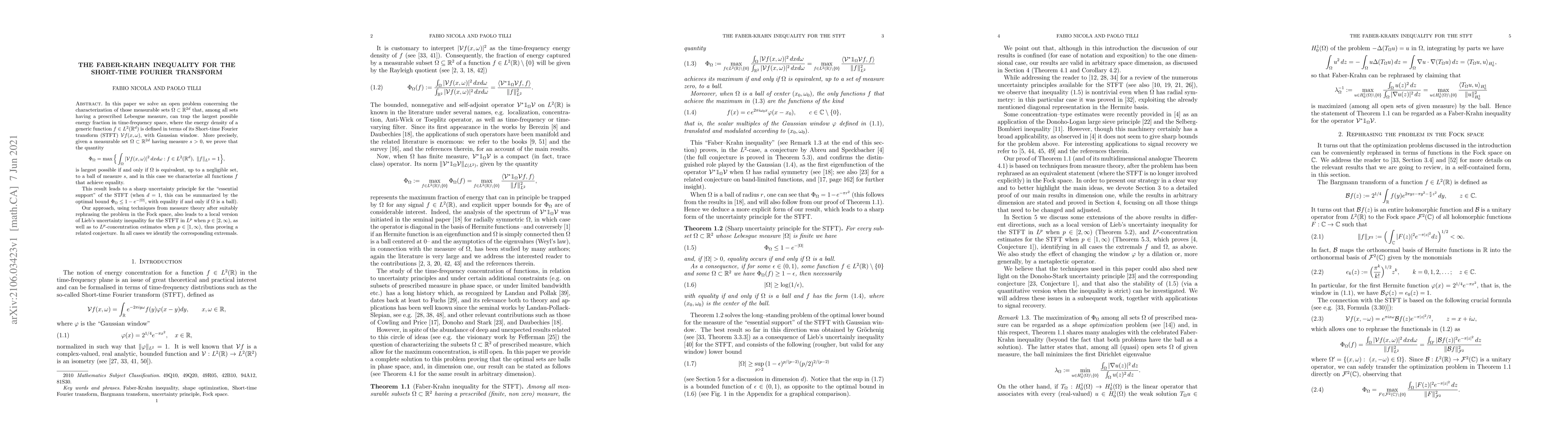 Thumbnail for The Faber-Krahn inequality for the Short-time Fourier transform