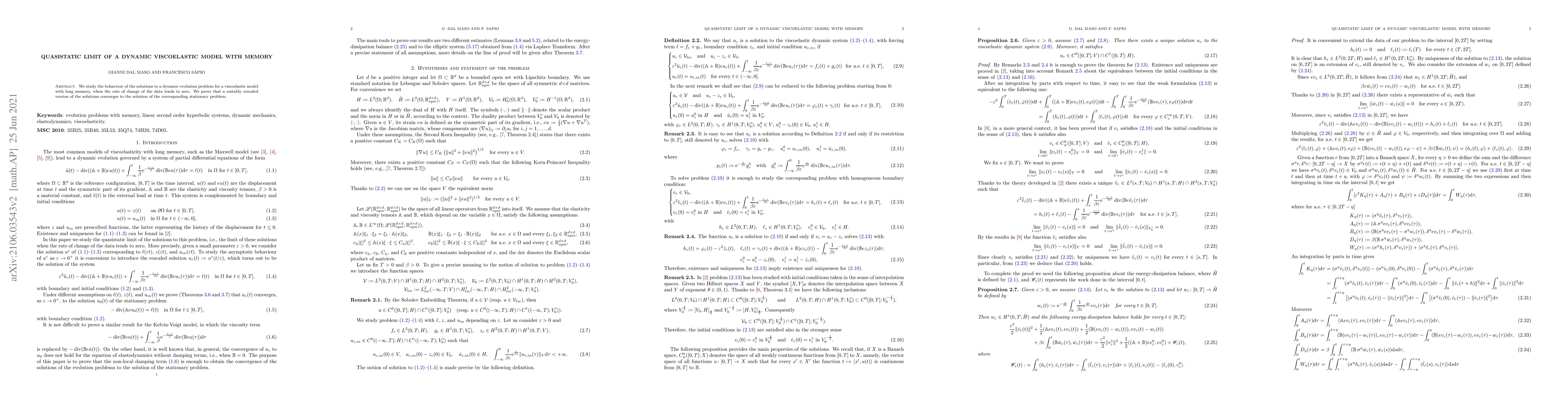 Thumbnail for Quasistatic limit of a dynamic viscoelastic model with memory