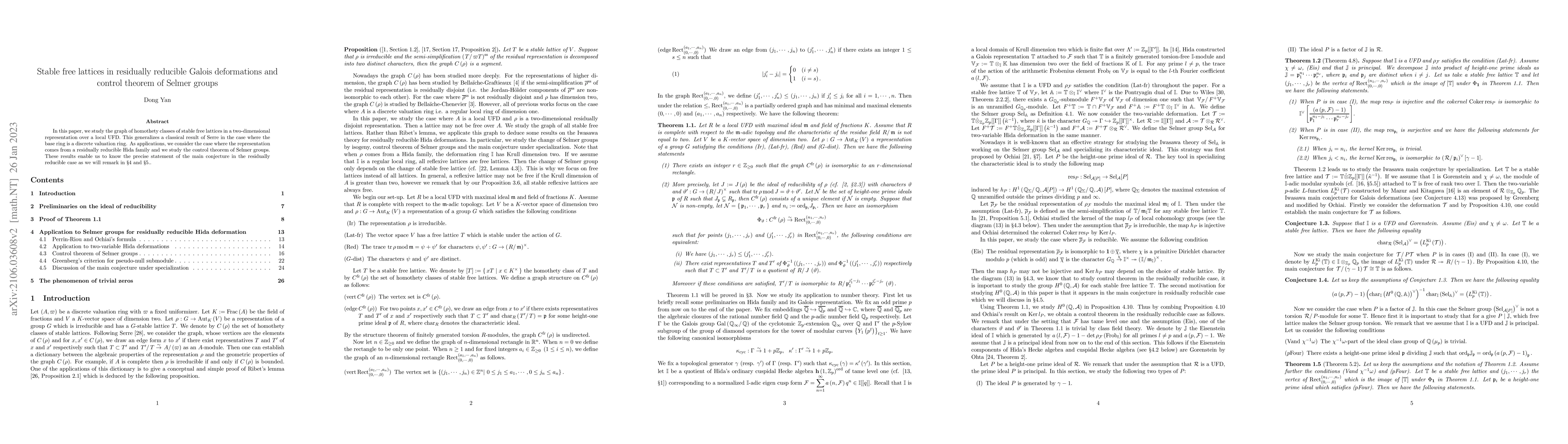 Thumbnail for Stable free lattices in residually reducible Galois deformations and
  control theorem of Selmer groups